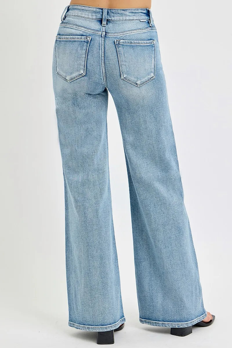 RISEN Full Size Mid Rise Wide Jeans with Front Patch Pocket Plus Size - Women / Jeans & Denim by Trendsi | Available at Handbags Specialist Headquarter