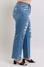 Judy Blue Full Size High Waist Heavy Destroy Straight Jeans Plus Size - Women / Jeans & Denim by Trendsi | Available at Handbags Specialist Headquarter