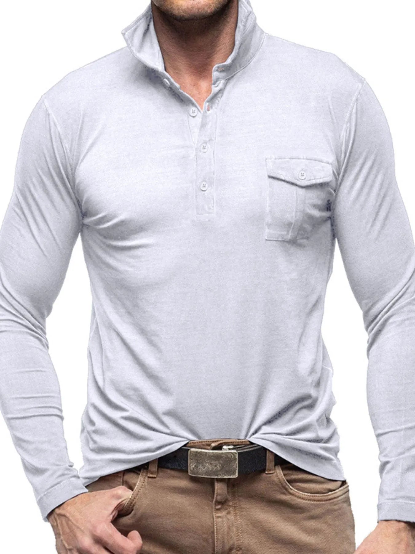 Men's Basic style Collared Neck Long Sleeve Polo - Men's Polo shirt by Trendsi | Available at Handbags Specialist Headquarter