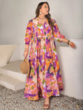 Plus Size Printed Tie Neck Maxi Dress - Dresses by Trendsi | Available at Handbags Specialist Headquarter