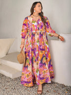 Plus Size Printed Tie Neck Maxi Dress - Dresses by Trendsi | Available at Handbags Specialist Headquarter
