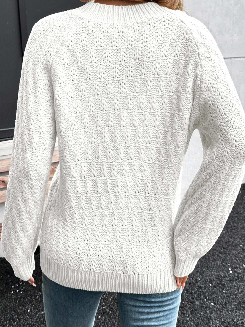 Textured Knit Ribbed Edge V Neck Loose Sweater - Tops by Trendsi | Available at Handbags Specialist Headquarter