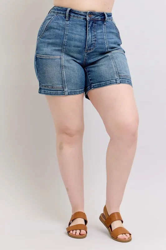 Judy Blue Full Size High Rise Denim Shorts Plus Size - Women / Jeans & Denim by Trendsi | Available at Handbags Specialist Headquarter