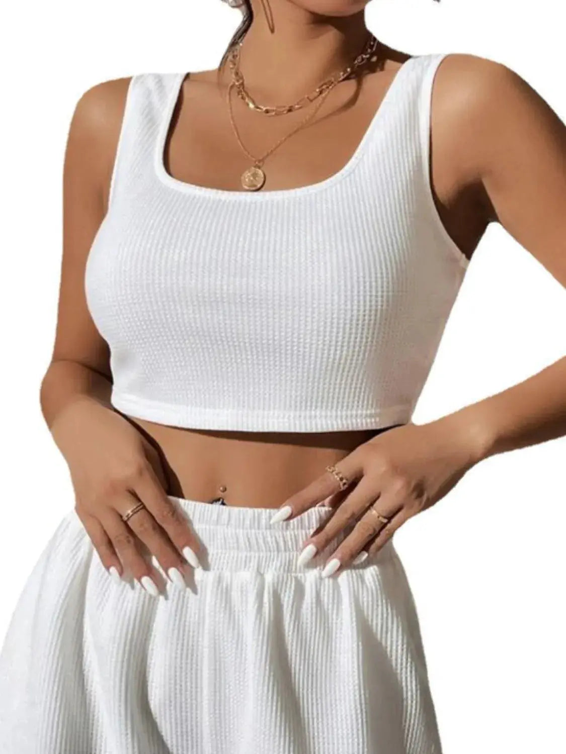 Full Size Wide Strap Tank and Shorts Set Plus Size - Women Plus Size by Trendsi | Available at Handbags Specialist Headquarter