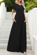 Round Neck Maxi Tee Dress with Pockets - Maxi Dress by Trendsi | Available at Handbags Specialist Headquarter