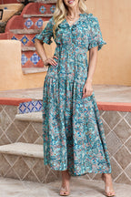Paisley Print Flounce Sleeve Maxi Dress - Maxi Dress by Trendsi | Available at Handbags Specialist Headquarter