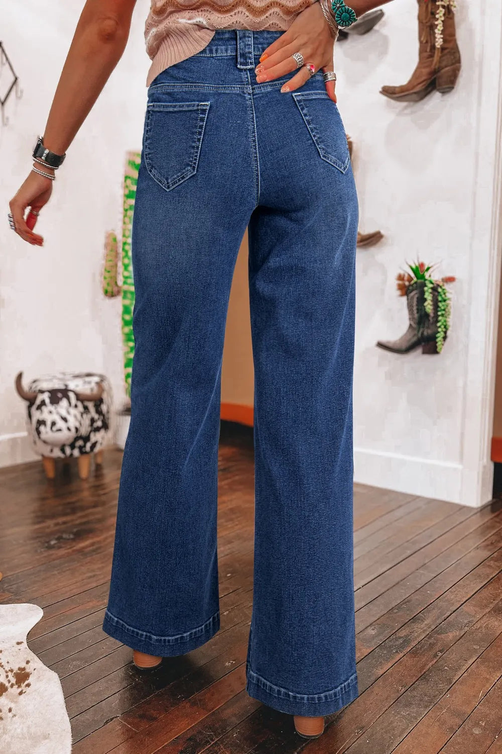 Wide Leg Pocketed High Waist Jeans - Women / Jeans & Denim by Trendsi | Available at Handbags Specialist Headquarter