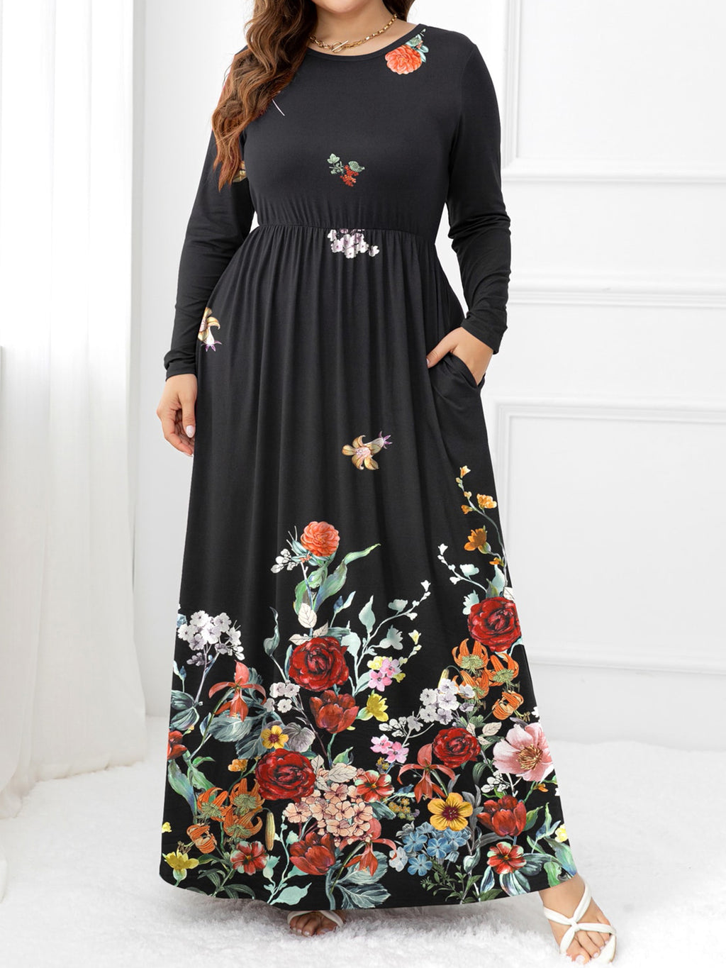 Plus Size Round Neck Maxi Dress with Pockets - Dresses by Trendsi | Available at Handbags Specialist Headquarter