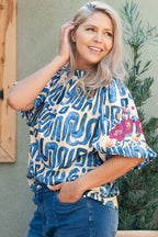 Plus Size Printed Mock Neck Short Sleeve Blouse - Plus Size Shirts by Trendsi | Available at Handbags Specialist Headquarter