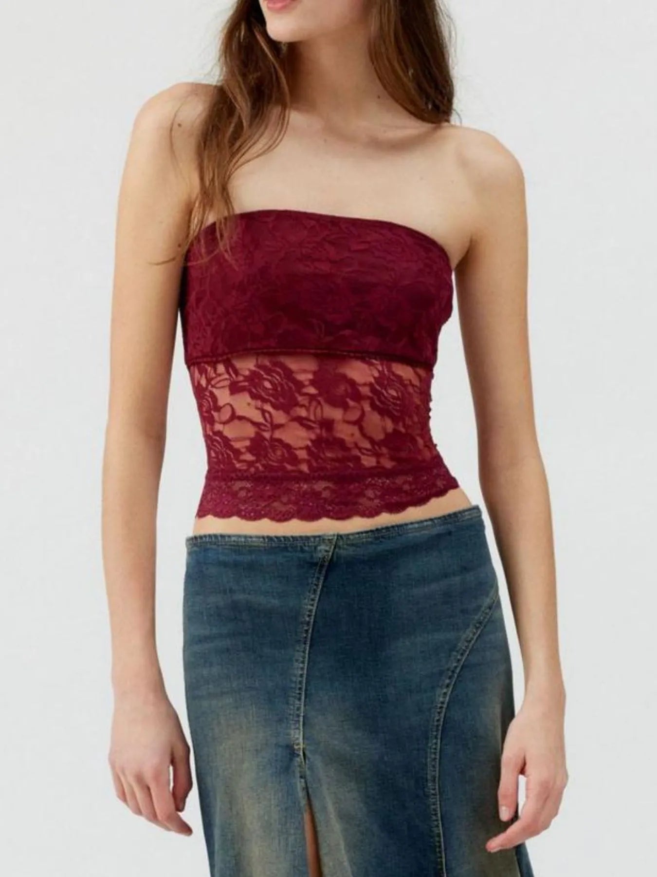 Lace Strapless Tube Top - Tops by Trendsi | Available at Handbags Specialist Headquarter
