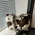 Cow Print Furry Tote Bag - Tote Bag by Trendsi | Available at Handbags Specialist Headquarter