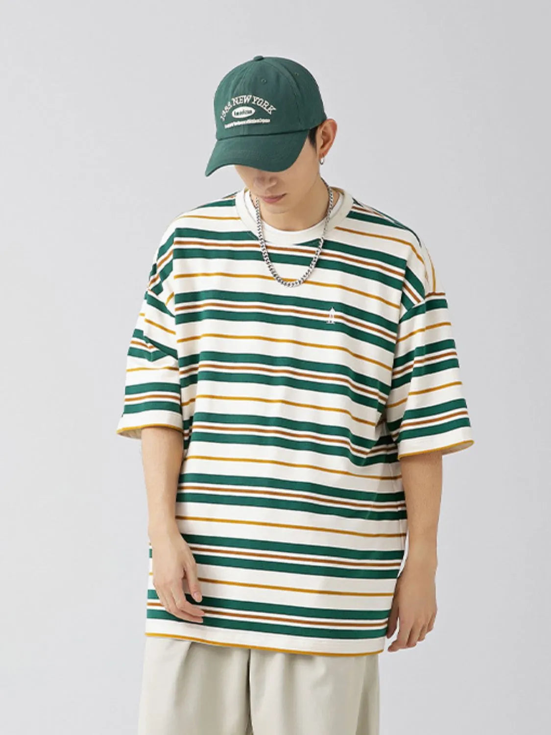 Men's Plus Size Basic style Round Neck Striped T-Shirt - Men's T-Shirt by Trendsi | Available at Handbags Specialist Headquarter