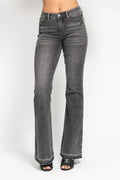 Judy Blue Full Size Mid Rise Tummy Control Washed Gray Release Hem Flare Jeans Plus Size - Women / Jeans & Denim by Trendsi | Available at Handbags Specialist Headquarter