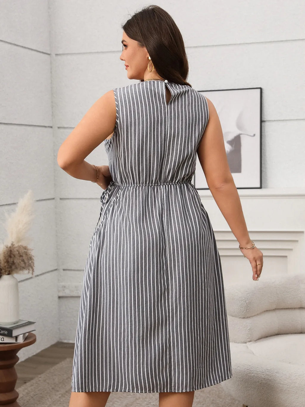Plus Size Striped Round Neck Sleeveless Dress - Dresses by Trendsi | Available at Handbags Specialist Headquarter