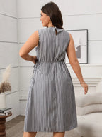Plus Size Striped Round Neck Sleeveless Dress - Dresses by Trendsi | Available at Handbags Specialist Headquarter