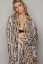 POL Long Sleeve Button Down Printed Shirt - Women's Down Shirt Tops by Trendsi | Available at Handbags Specialist Headquarter