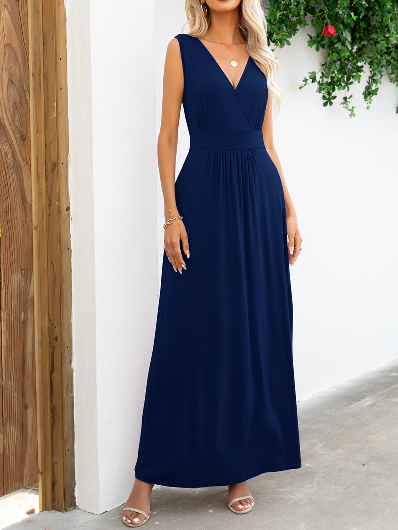 Surplice Neck Sleeveless Maxi Dress - Maxi Dress by Trendsi | Available at Handbags Specialist Headquarter