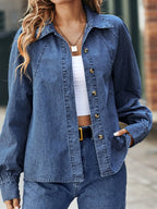 Button Up Long Sleeve Denim Shirt - Women / Jeans & Denim by Trendsi | Available at Handbags Specialist Headquarter