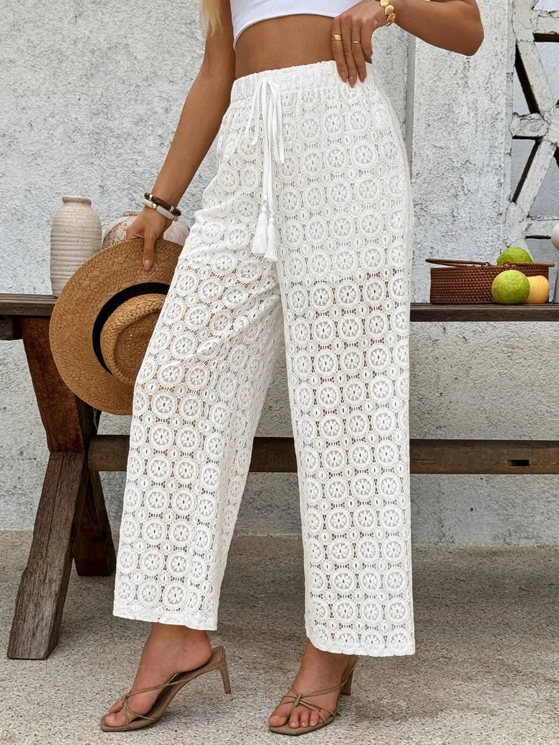 Lace Wide Leg Pants - Women Pants by Trendsi | Available at Handbags Specialist Headquarter