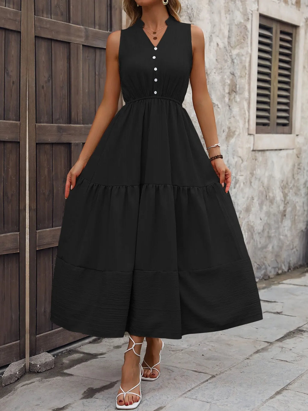 Notched Sleeveless Maxi Tank Dress - Maxi Dress by Trendsi | Available at Handbags Specialist Headquarter