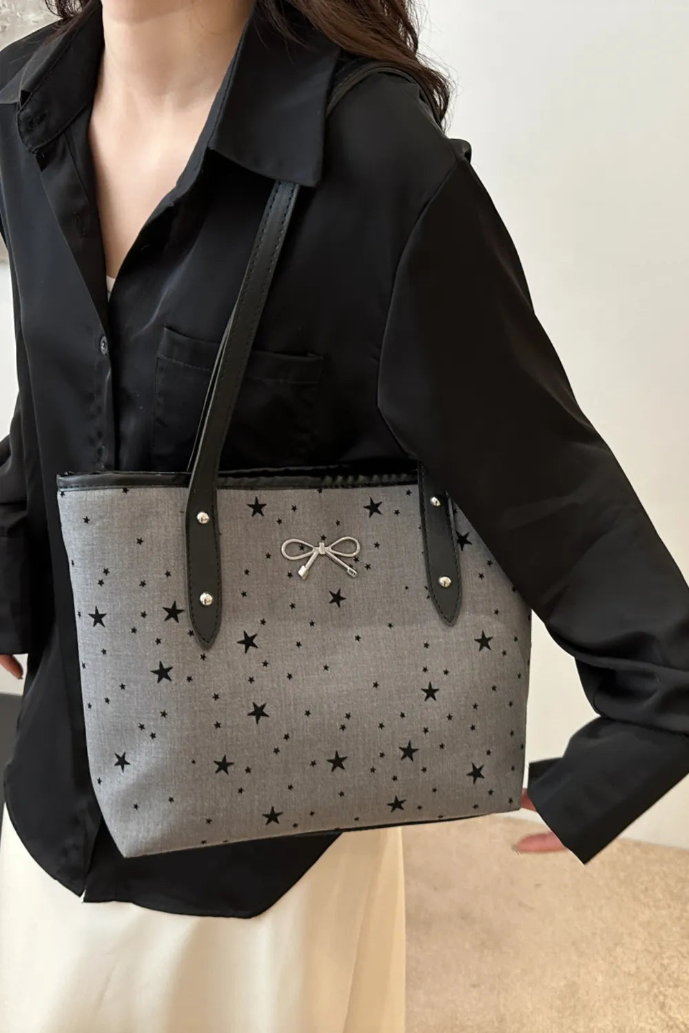 Bow Trim Polyester Tote Bag - Tote Bag by Trendsi | Available at Handbags Specialist Headquarter