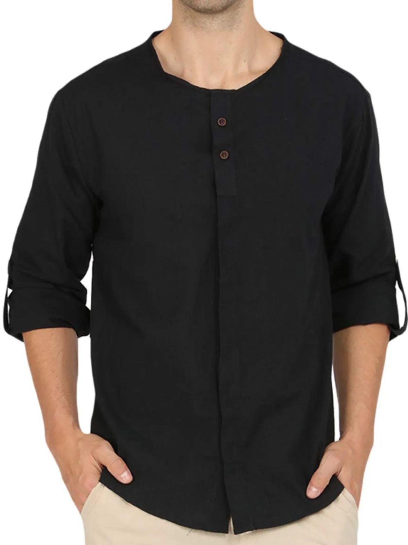 Men's Roll-Up Sleeve Linen Blend Polo Shirt - Men's Polo shirt by Trendsi | Available at Handbags Specialist Headquarter