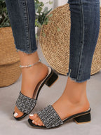 Rhinestone Open Toe Block Heels Sandals - Women Sandals by Trendsi | Available at Handbags Specialist Headquarter