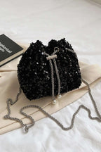 Sequin Chain Drawstring Bucket Bag - Crossbody Bag by Trendsi | Available at Handbags Specialist Headquarter