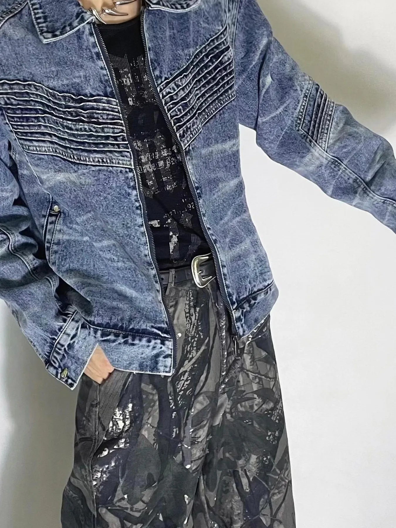 Men's Washed Zip Up Denim Jacket - Men's jackets by Trendsi | Available at Handbags Specialist Headquarter