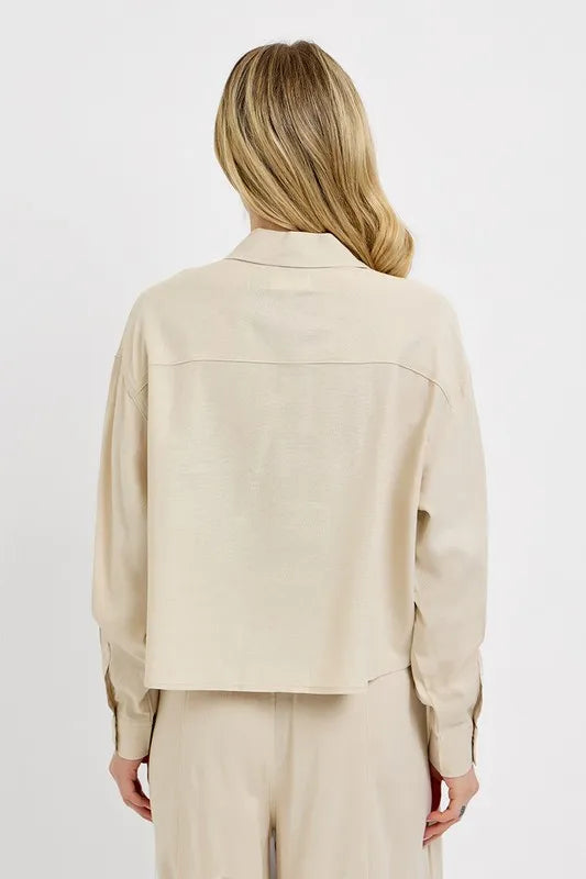 RISEN Button Down Long Sleeve Shirt - Women's Down Shirt Tops by Trendsi | Available at Handbags Specialist Headquarter