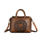 Retro Floral Totem Leather Square Handbag
