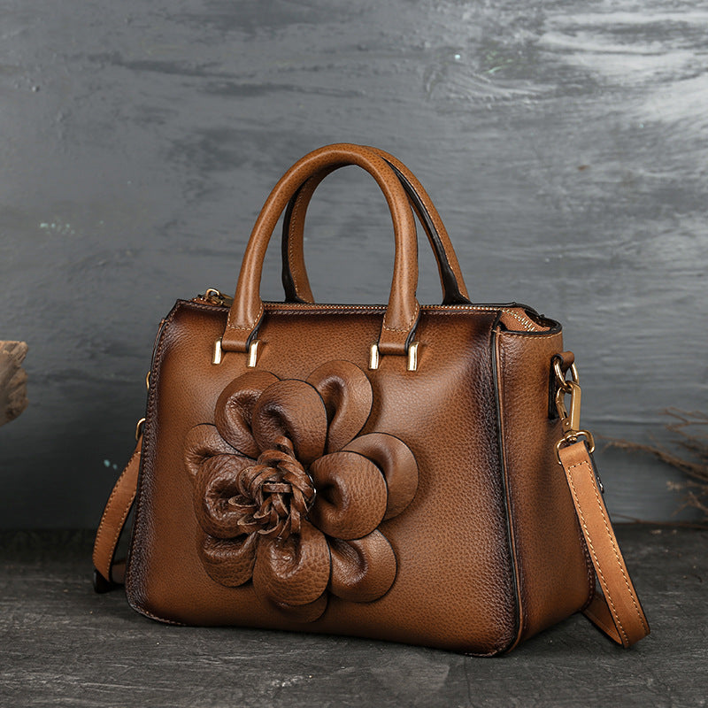 Retro Floral Totem Leather Square Handbag