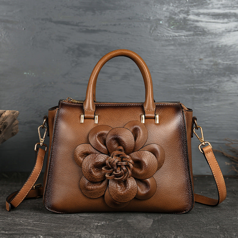 Retro Floral Totem Leather Square Handbag