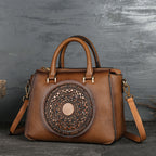 Retro Floral Totem Leather Square Handbag