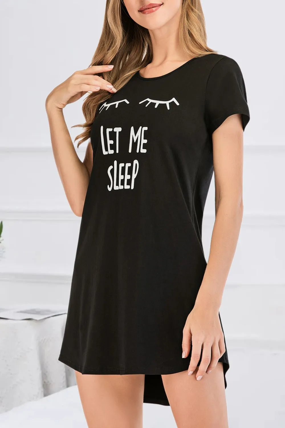Graphic Round Neck Short Sleeve Lounge Dress - Sleepwear by Trendsi | Available at Handbags Specialist Headquarter