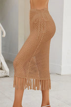 Fringe Openwork High Waist Swim Skirt -  by Trendsi | Available at Handbags Specialist Headquarter
