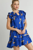 Umgee Full Size Cheetah Print Notched Ruffle Layered Cap Sleeve Mini Dress Plus Size - Dresses by Trendsi | Available at Handbags Specialist Headquarter