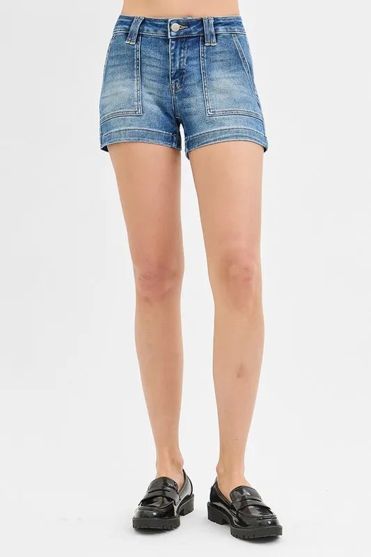 RISEN Low Rise Patched Pocket Shorts - Women / Jeans & Denim by Trendsi | Available at Handbags Specialist Headquarter