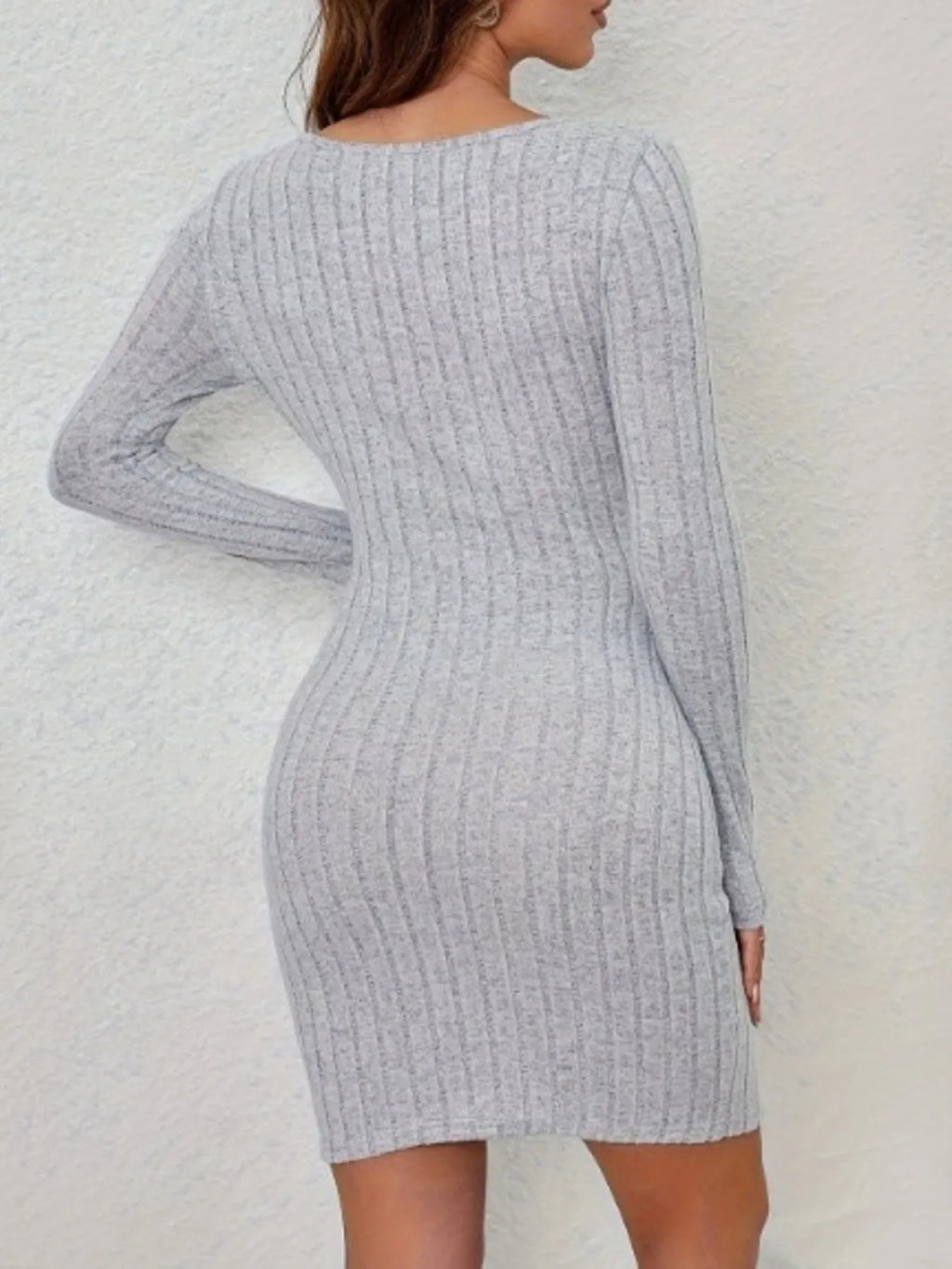 Ribbed Knit Cutout Long Sleeve Bodycon Dress - Maxi Dress by Trendsi | Available at Handbags Specialist Headquarter