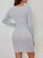 Ribbed Knit Cutout Long Sleeve Bodycon Dress - Maxi Dress by Trendsi | Available at Handbags Specialist Headquarter