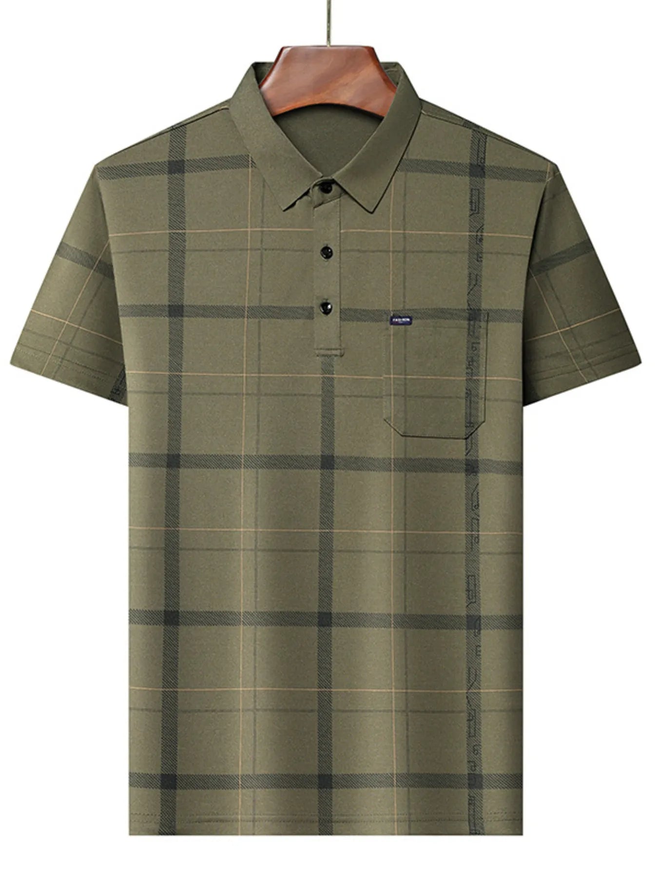 Men's Plus Size Classic Plaid Pattern Polo Shirt with Pocket - Men's Polo shirt by Trendsi | Available at Handbags Specialist Headquarter