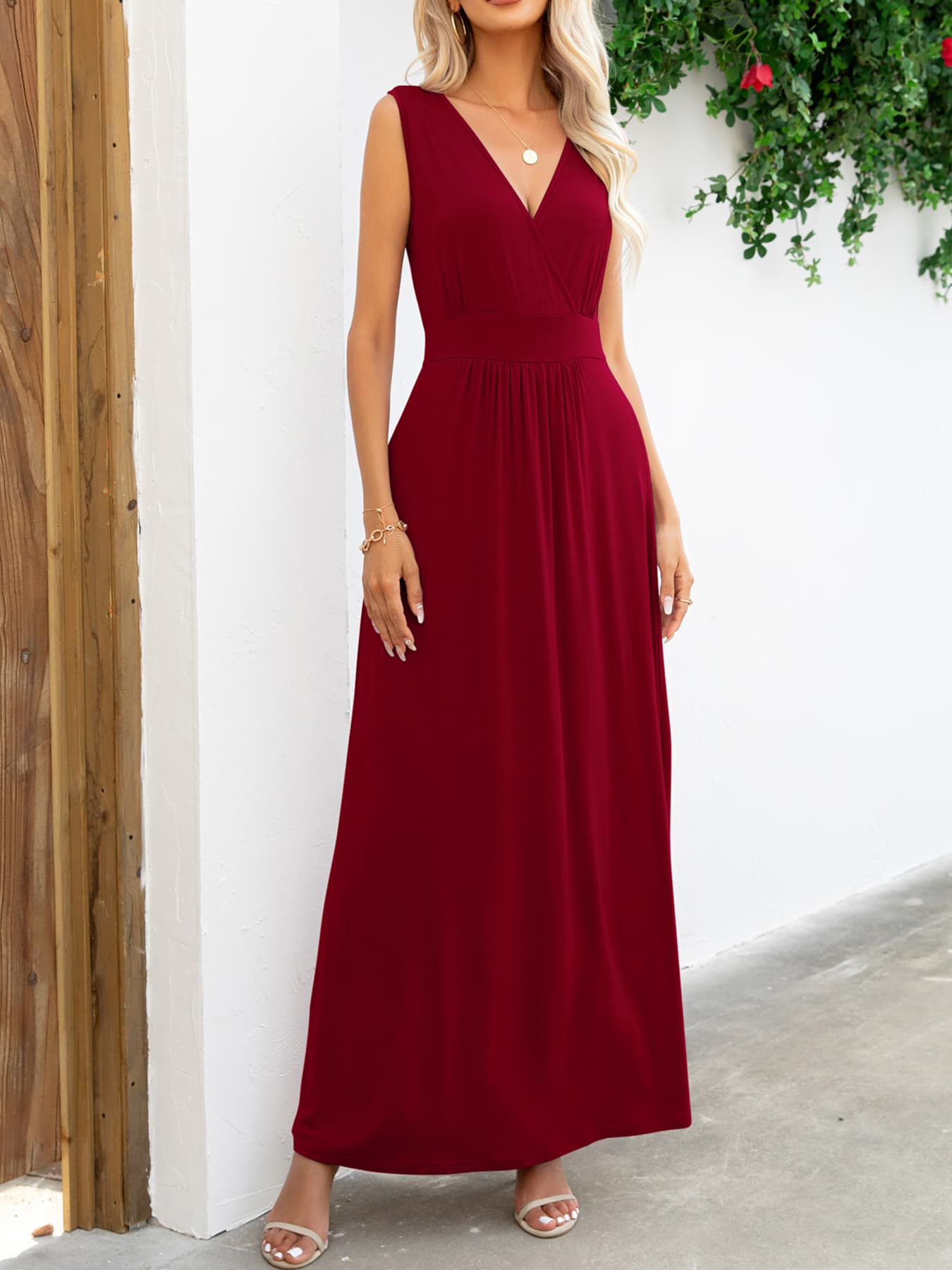 Surplice Neck Sleeveless Maxi Dress - Maxi Dress by Trendsi | Available at Handbags Specialist Headquarter