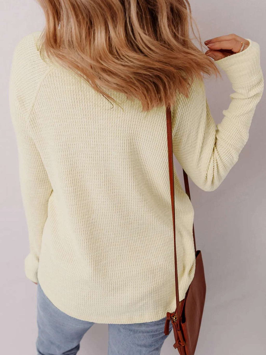 Textured Knit Half Buttons Henley Top - Tops by Trendsi | Available at Handbags Specialist Headquarter