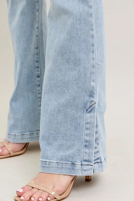 Judy Blue Full Size Tummy Control Vintage Wash Side Slit Slim Boot Jeans Plus Size - Women / Jeans & Denim by Trendsi | Available at Handbags Specialist Headquarter