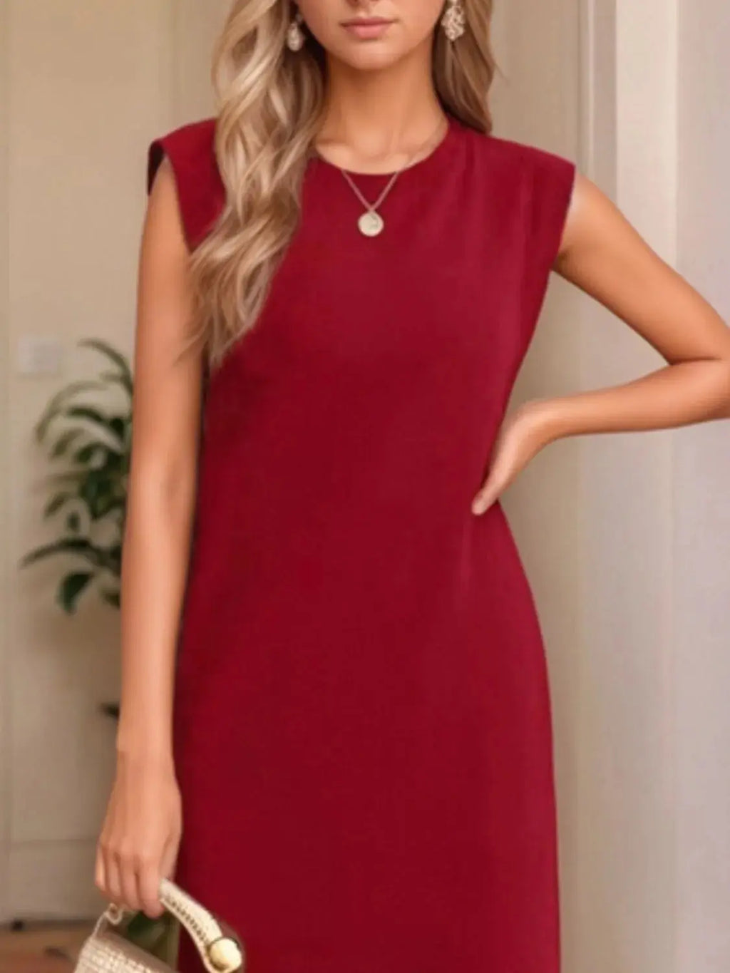 Full Size Slit Round Neck Sleeveless Maxi Tank Dress Plus Size - Women Plus Size by Trendsi | Available at Handbags Specialist Headquarter