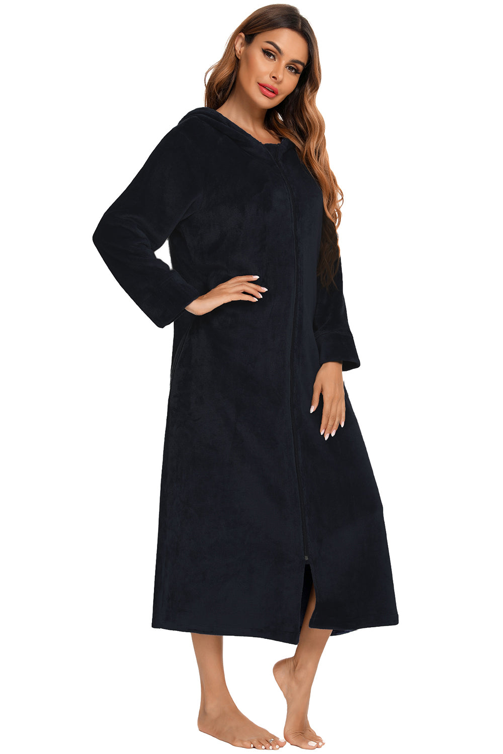 Zip Front Hooded Night Dress with Pockets - Sleepwear by Trendsi | Available at Handbags Specialist Headquarter
