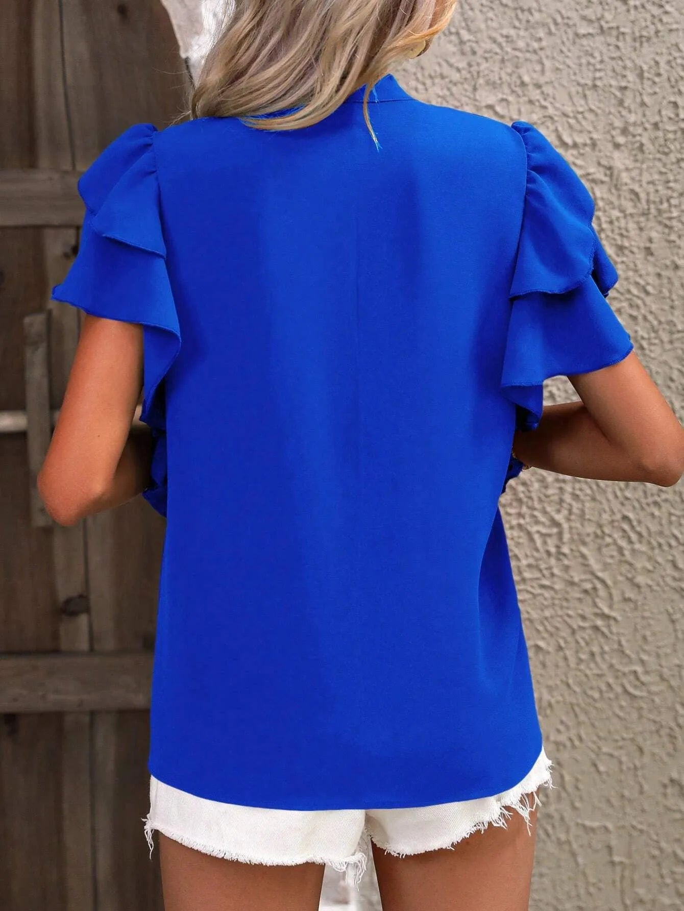 Ruffle Sleeve Notched Blouse - Tops by Trendsi | Available at Handbags Specialist Headquarter