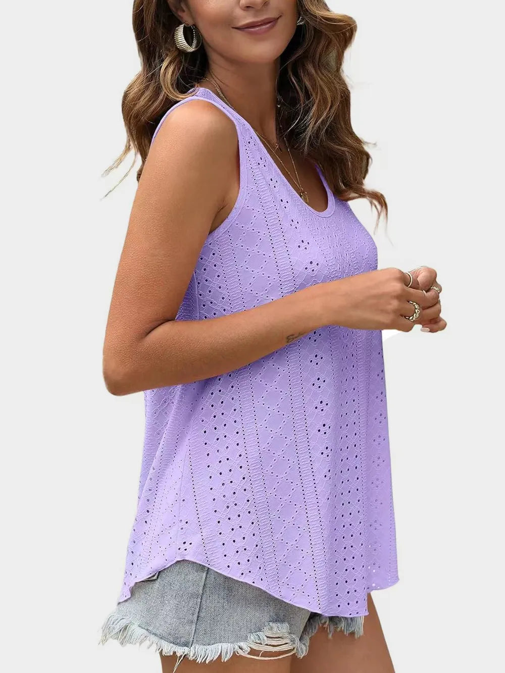 Florira Eyelet Round Neck Tank - Tops by Trendsi | Available at Handbags Specialist Headquarter
