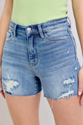 Judy Blue Full Size High Waist Denim Shorts W/stitch Over Destroy Detail Plus Size - Women / Jeans & Denim by Trendsi | Available at Handbags Specialist Headquarter