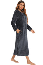 Zip Front Hooded Night Dress with Pockets - Sleepwear by Trendsi | Available at Handbags Specialist Headquarter